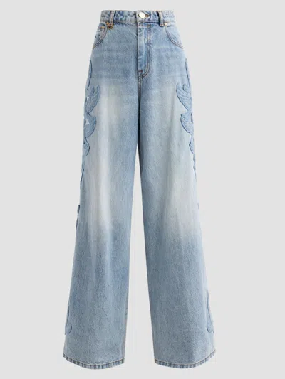 Zimmermann Alchemy Applique Relaxed Flare Jeans In Sea Foam In Blue