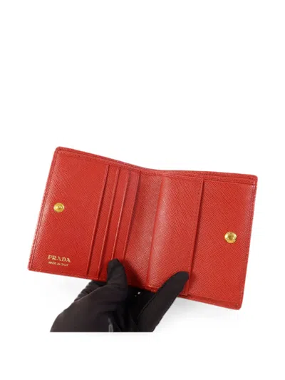 Pre-owned Prada Vitello Move Bifold Wallet In Red