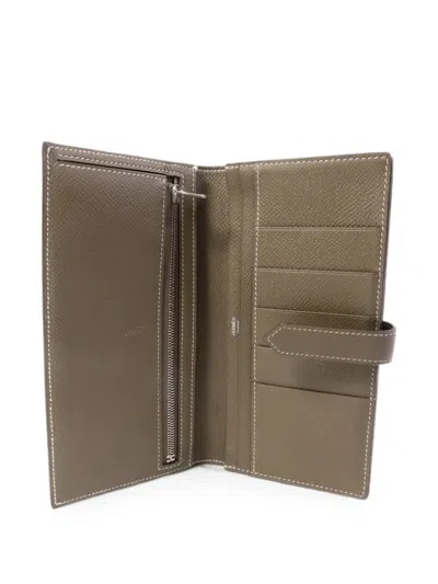 Pre-owned Hermes Bearn H-tab Wallet In Gray