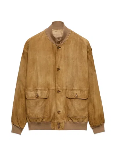 Prada Suede Blouson Jacket In Blue