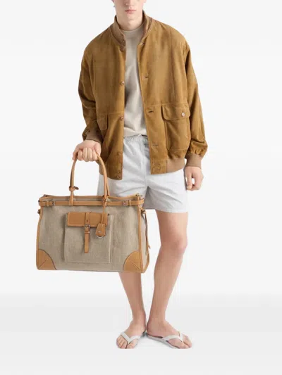 Prada Suede Blouson Jacket In Blue