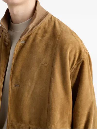 Prada Suede Blouson Jacket In Blue