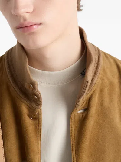 Prada Suede Blouson Jacket In Blue