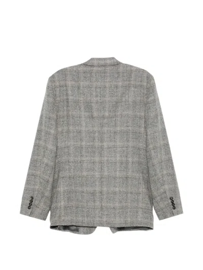 Canali Check-pattern Single-breasted Blazer In Gray