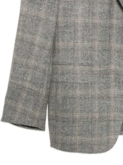 Canali Check-pattern Single-breasted Blazer In Gray