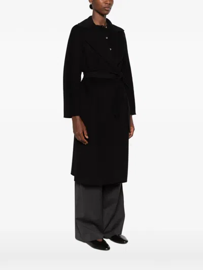 Max Mara Studio Double-drape Wool Cashmere Silk Jacket With Belt In Black
