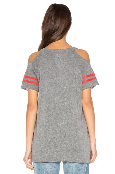 Shop Chaser Striped Sleeve Cold Shoulder Tee In Streaky Grey