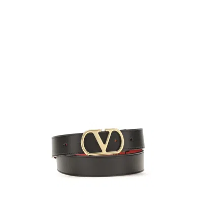 Valentino Designer Leather Belt Reversible Adjustable Length In Black