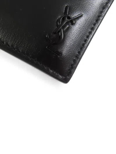 Pre-owned Saint Laurent Tiny Cassandra Card Case In Black
