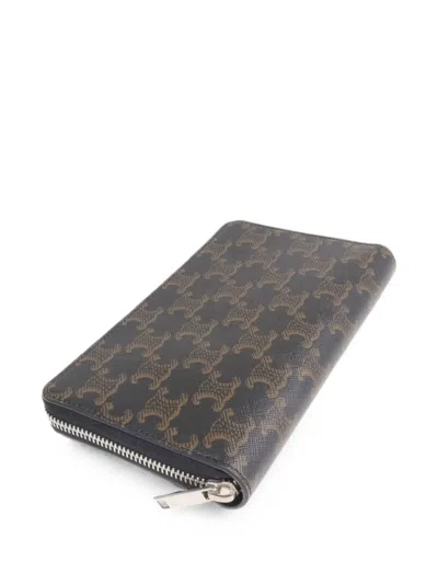 Pre-owned Celine Triomphe Monogram Wallet In Black