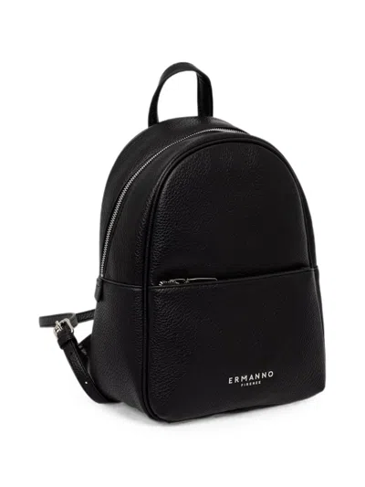 Ermanno Firenze Logo-plaque Pebbled-effect Backpack In Black