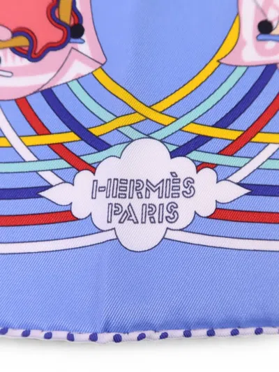 Pre-owned Hermes Graphic-pattern Scarf In Blue