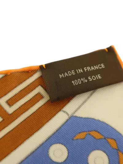 Pre-owned Hermes Geometric-pattern Scarf In Blue