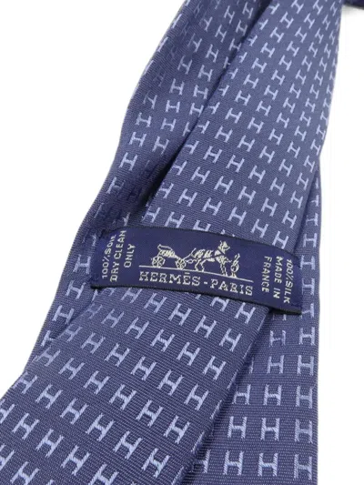 Pre-owned Hermes H Patterned Silk Tie In Blue