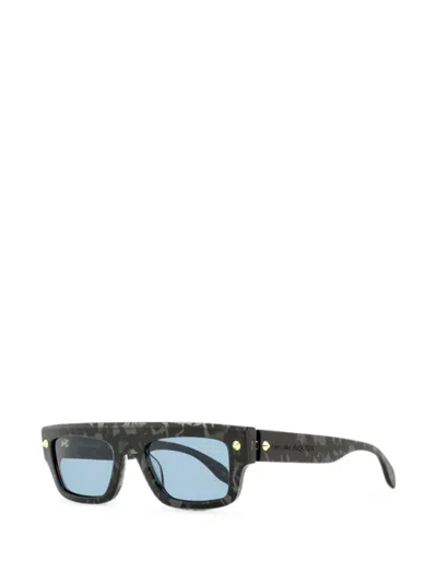 Alexander Mcqueen Stud-embellished Rectangle-frame Sunglasses In Brown