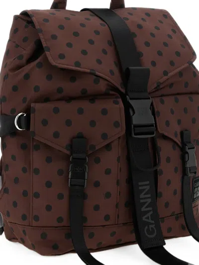 Ganni Brown Re-tech Printed Nylon Backpack In Brown