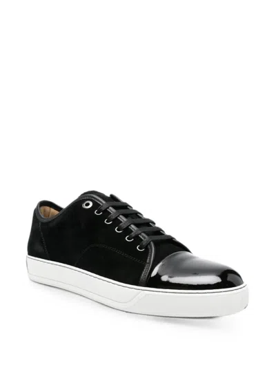 Lanvin Low-top Sneakers With Glossy Patent Toe Cap And Suede Upper In Black