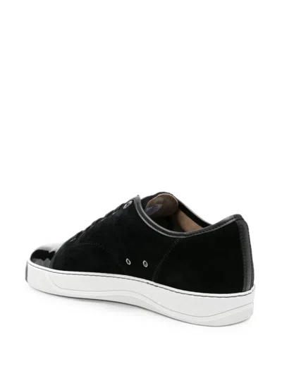 Lanvin Low-top Sneakers With Glossy Patent Toe Cap And Suede Upper In Black