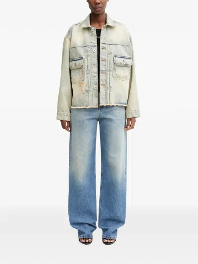 Kenzo Distressed-frayed Denim Jacket In Blue