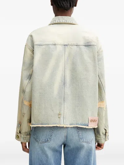 Kenzo Distressed-frayed Denim Jacket In Blue
