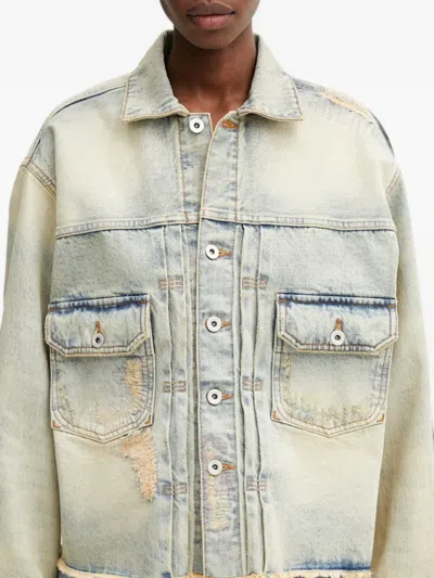 Kenzo Distressed-frayed Denim Jacket In Blue