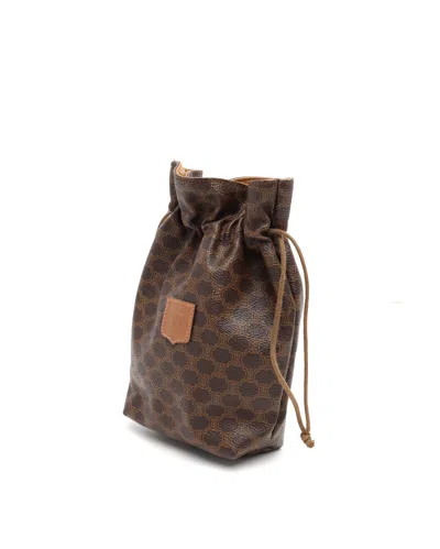 Celine Céline Macadam Drawstring Pouch In Brown