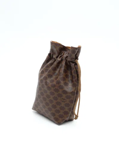 Celine Céline Macadam Drawstring Pouch In Brown