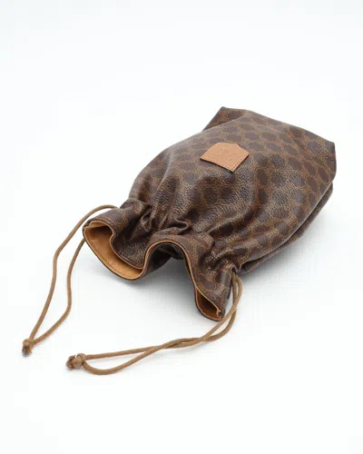 Celine Céline Macadam Drawstring Pouch In Brown