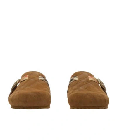 Burberry Check-pattern Buckle-fastening Slippers In Brown