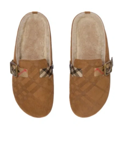 Burberry Check-pattern Buckle-fastening Slippers In Brown