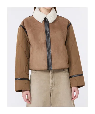 Weekend Max Mara Quilted Shearling-collar Jacket In Brown