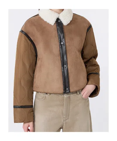 Weekend Max Mara Quilted Shearling-collar Jacket In Brown