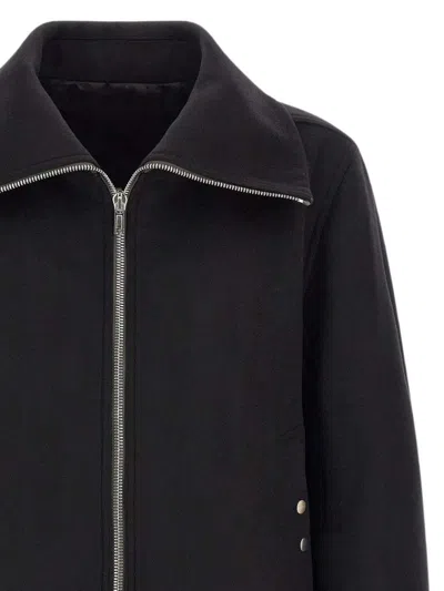 Rick Owens Black Rain Bomber Jacket With High Neck And Functional Pockets In Black