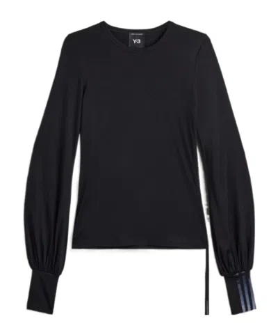 Y-3 Wool Cinched Drape Long Sleeve Long-sleeve Top In Black