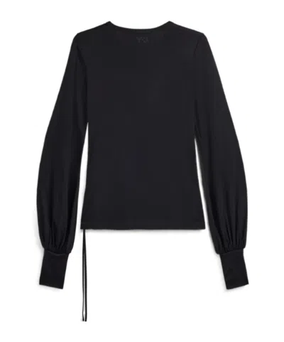 Y-3 Wool Cinched Drape Long Sleeve Long-sleeve Top In Black