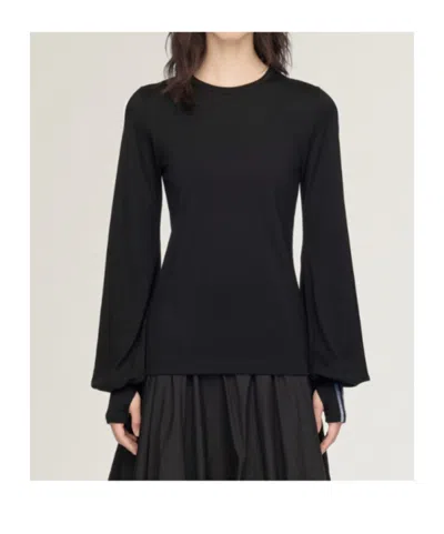Y-3 Wool Cinched Drape Long Sleeve Long-sleeve Top In Black