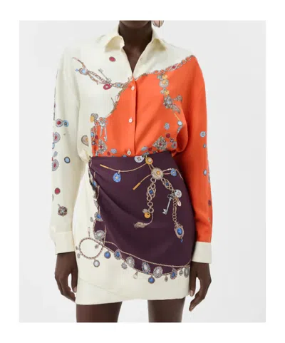 Versace Informal Shirt Silk Twill Print Stolen Jewels In Orange