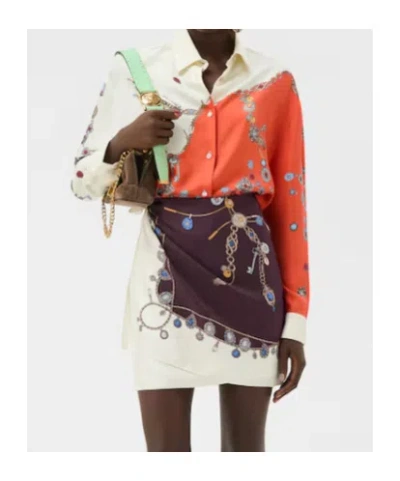 Versace Informal Shirt Silk Twill Print Stolen Jewels In Orange