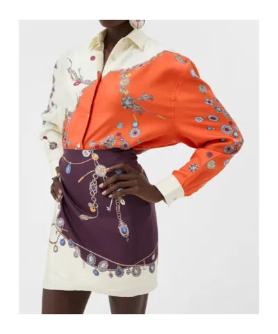Versace Informal Shirt Silk Twill Print Stolen Jewels In Orange