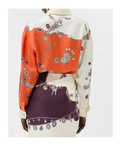 Versace Informal Shirt Silk Twill Print Stolen Jewels In Orange
