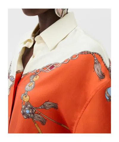 Versace Informal Shirt Silk Twill Print Stolen Jewels In Orange