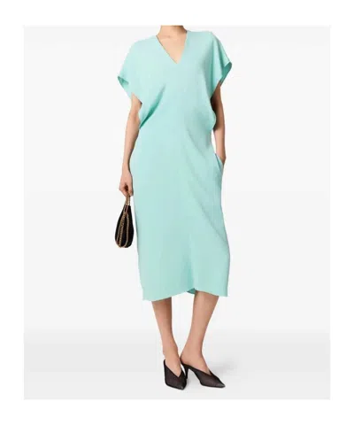 Stella Mccartney Midi Dress With V-neck And Drape In Green