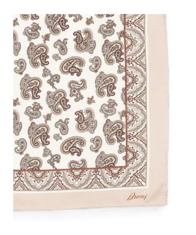 Brioni Printed Silk Pocket Square In Gray