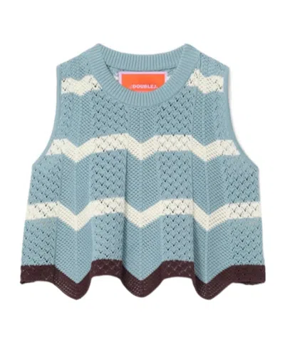 La Doublej Scalloped Striped Pointelle-knit Cotton Tank In Blue