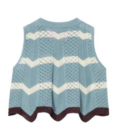 La Doublej Scalloped Striped Pointelle-knit Cotton Tank In Blue