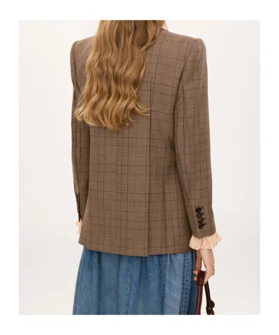 Chloé Double-breasted Tailored Jacket In Check Wool In Brown