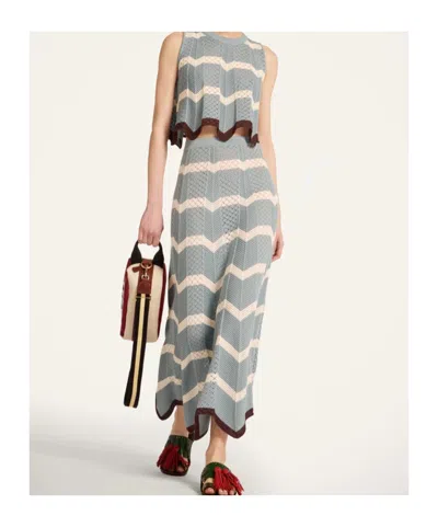 La Doublej Scalloped Striped Pointelle-knit Cotton Tank In Blue