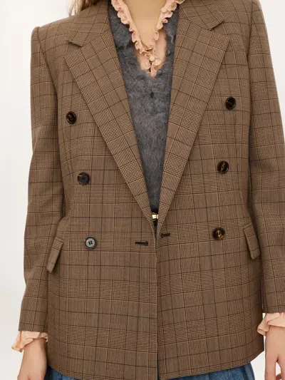 Chloé Double-breasted Tailored Jacket In Check Wool In Brown