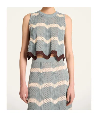 La Doublej Scalloped Striped Pointelle-knit Cotton Tank In Blue