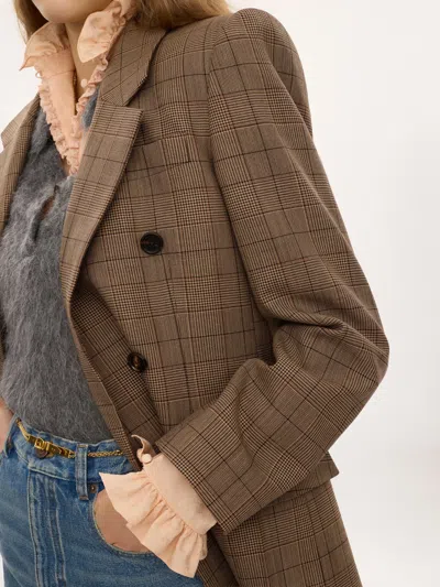 Chloé Double-breasted Tailored Jacket In Check Wool In Brown